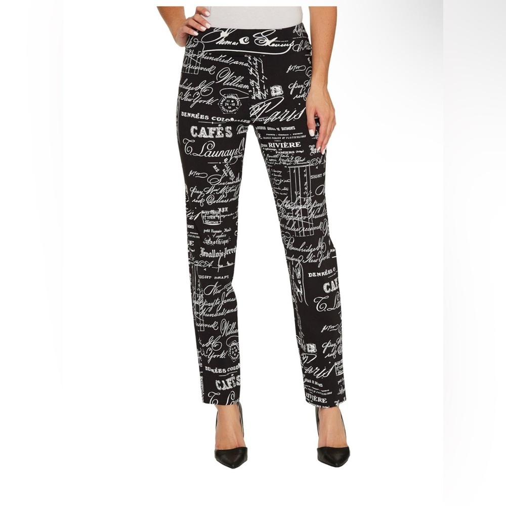 Awesome Krazy Larry Black and White Script Print Pants
